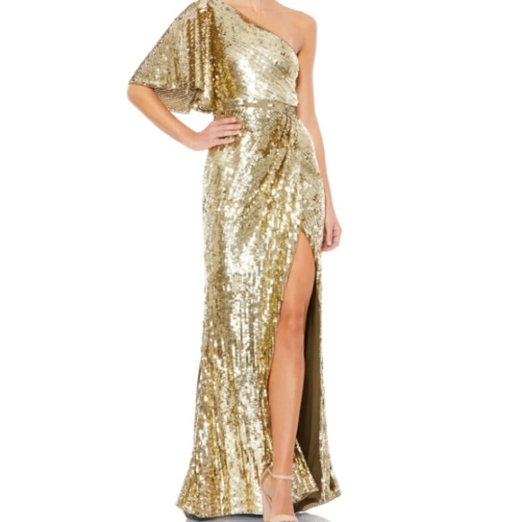 MAC DUGGAL One Shoulder Formal Wedding Cocktail Sexy Thigh Slit Gown • size 14 - Picture 1 of 4